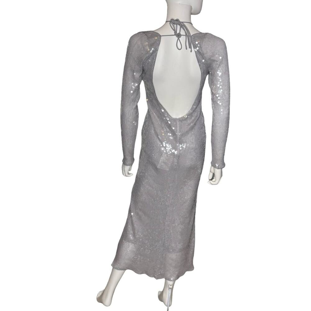 Bardot Women's Verona Low-Back Sequin Maxi Dress Silver Sz 8 - Picture 5 of 9